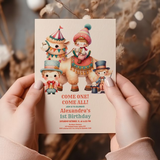 Invitation Town Cute Kids Carnival Circus Show 1er anniversai (Créateur téléchargé)