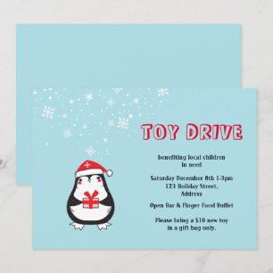 Invitation Toy Drive Cute Père Noël Penguin