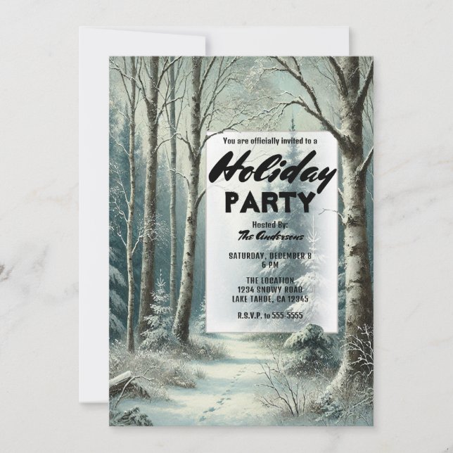 Invitation Tracks dans la fête de vacances rustique hivernale (Devant)