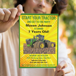 Invitation Tracteur amusant Anniversaire Équipement agricole 