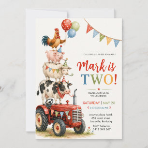 Invitation Tracteur & Animaux de Fête Anniversaire Enfants