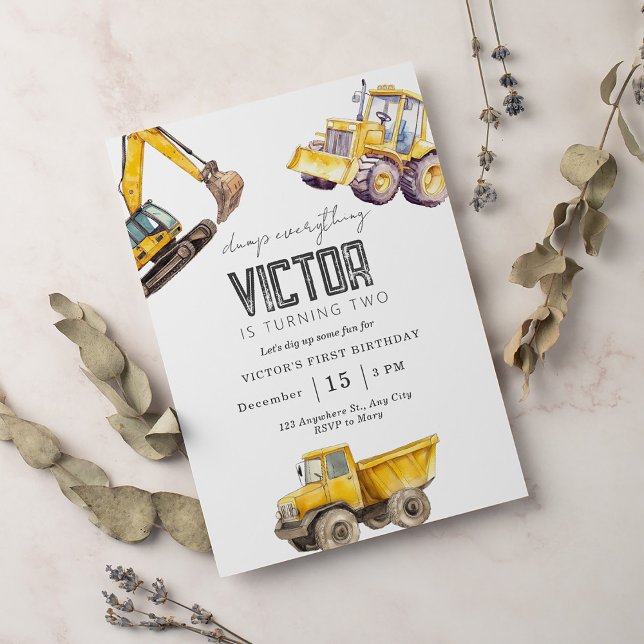 Invitation Tracteur Construction Camion fête d'anniversaire (Créateur téléchargé)