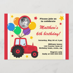 Invitation Tracteur de ferme avec la photo d'anniversaire de