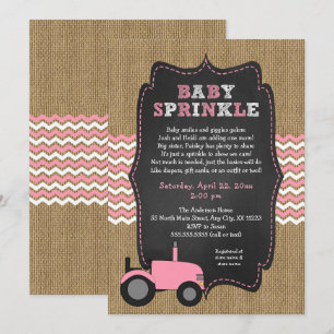 Invitation Tracteur rose rustique