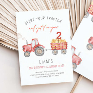 Invitation Tracteur rouge anniversaire de ferme de tout âge