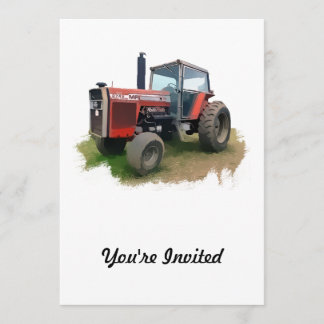 Invitation Tracteur rouge de Massey Ferguson dans le domaine