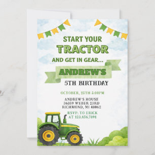 Invitation Tracteur Vert de Ferme Personnalisé d'Anniversaire