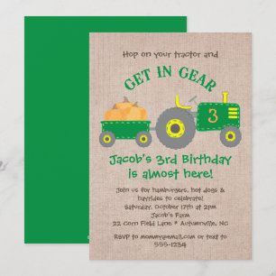 Invitation Tracteur vert et Citrouilles d'automne Fête des Ga