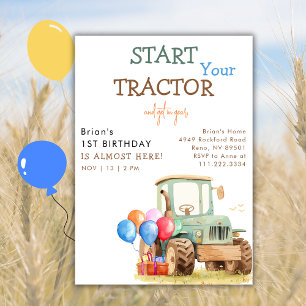 Invitation Tracteur vert et fête d'anniversaire des enfants d