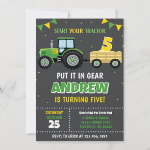 Invitation Tracteur Vert Jaune Personnel Anniversaire