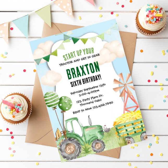 Invitation Tractor Birthday, Green Tractor, Farm,  (Créateur téléchargé)