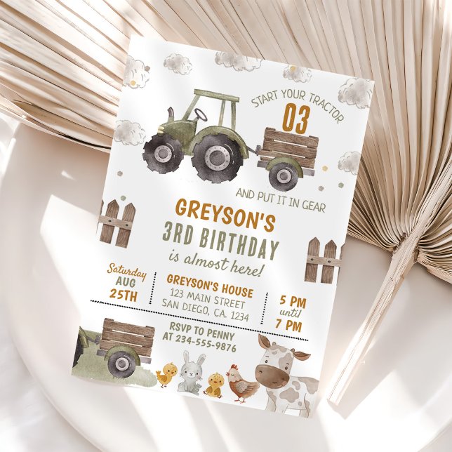 Invitation Tractor Farm Boy 3e fête d'anniversaire (Créateur téléchargé)