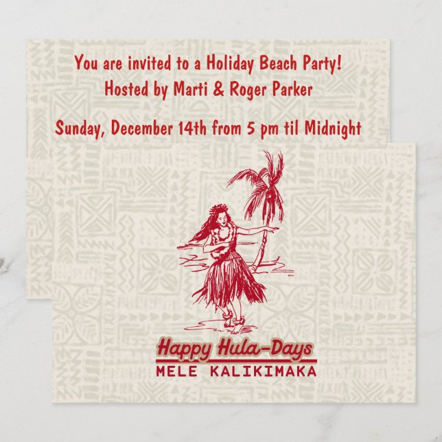 Invitation Tradewinds Holiday Hawaiian Hula Girl (Devant / Derrière)