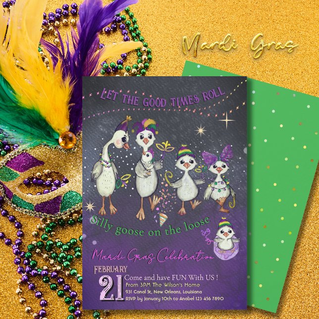 Invitation Traditional Mardi Gras symbolism with a goose  (Traditional Mardi Gras symbolism with a goose Invitation)