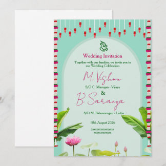 Invitation Traditionnel Sud Indien Menthe Verte Lotus Floral