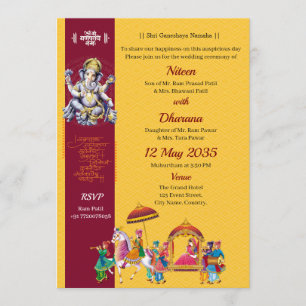 Invitation traditionnelle de mariage indien Ganesh
