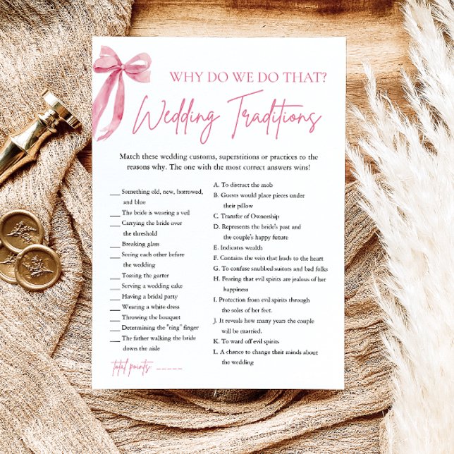 Invitation Traditions Mariages de la Bow rose Fête des mariée (Pink Bow Wedding Traditions Bridal Shower Game)