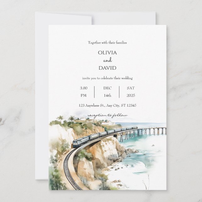 Invitation Trails Côtiers Balnéaire Ocean View Mariage (Devant)