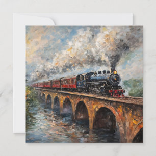 Invitation Train à vapeur sur un pont - Peinture à l'huile