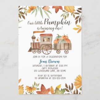 Invitation Train citrouille 1er anniversaire, fête de premier
