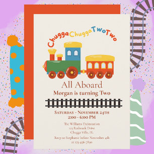 Invitation Train coloré 2 Anniversaire Chugga Choo Deux