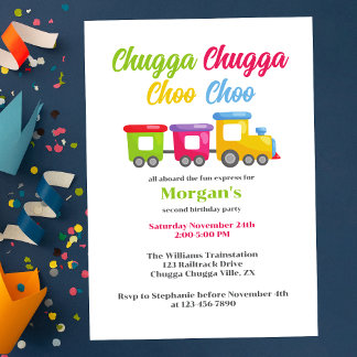 Invitation Train coloré Chugga Choo, fête du 2e anniversaire