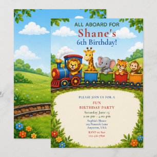 Invitation Train d'animaux de la forêt pour un 6ème anniversa
