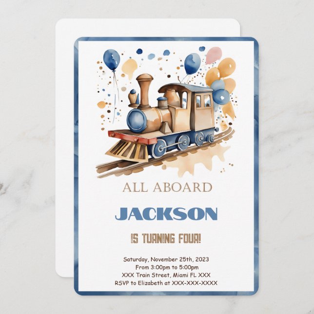 Invitation Train d'anniversaire 4 ans (Devant / Derrière)