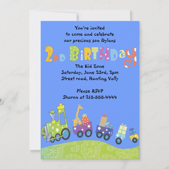 Invitation Train de fête 2e anniversaire Happy Party Invitati (Devant)