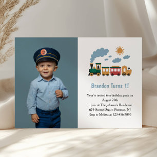 Invitation Train de garçon mignon Photo Enfants Fête d'annive
