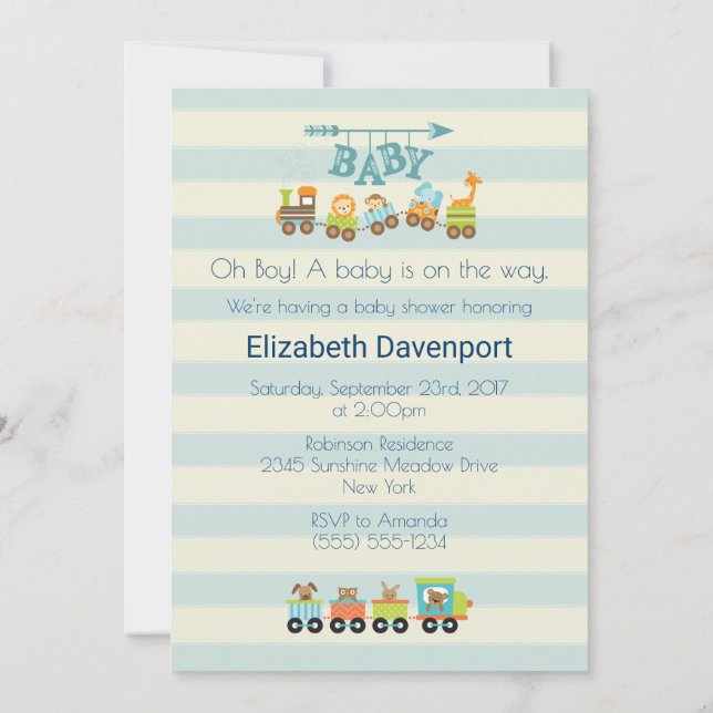 Invitation Train de jouets avec de mignons animaux Baby showe (Dos)