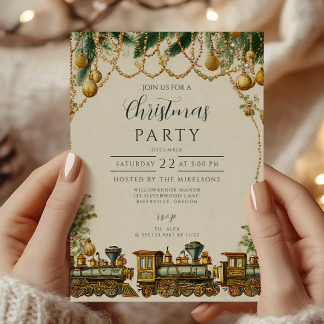 Invitation Train de Noël doré (Créateur téléchargé)