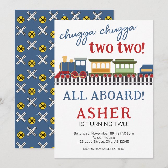Invitation Train du garçon Chugga Chugga deux ans (Devant / Derrière)