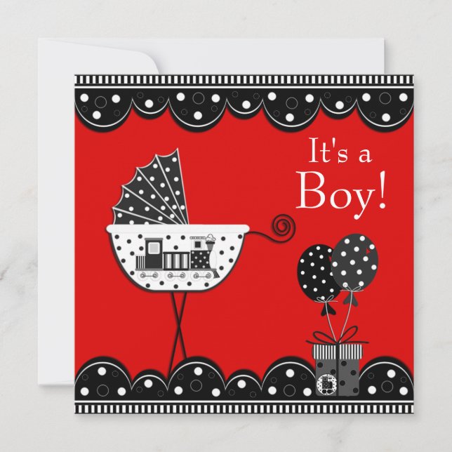 Invitation Train rouge et noir Baby Boy Douche (Devant)