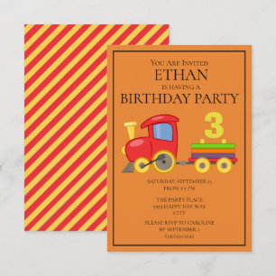Invitation Train Rouge Jaune Orange Fête d'anniversaire d'enf