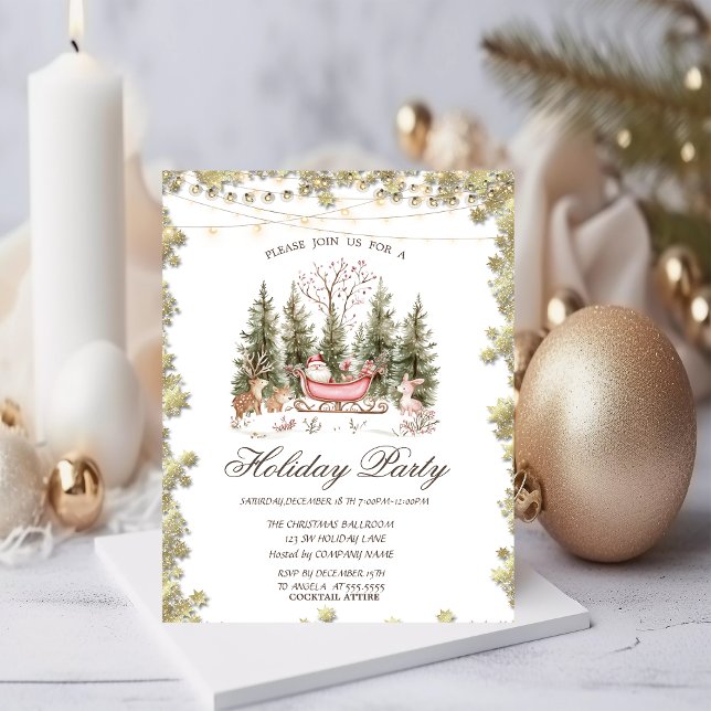 Invitation Traîneau de Noël Forêt Étoiles Dorées Fêtes (Créateur téléchargé)
