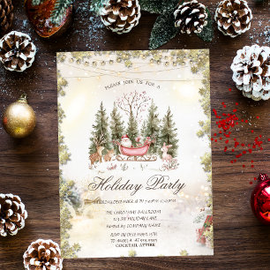 Invitation Traîneau de Noël Père Noël Forêt Fêtes