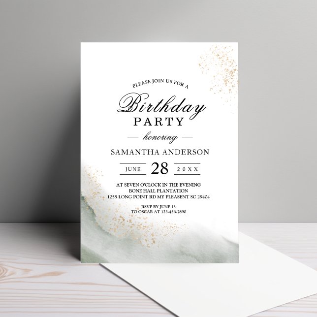Invitation Traits de pinceau aquarelle verte et or abstraits (Créateur téléchargé)