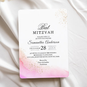 Invitation Traits de pinceau rose aquarelle abstraits & Or