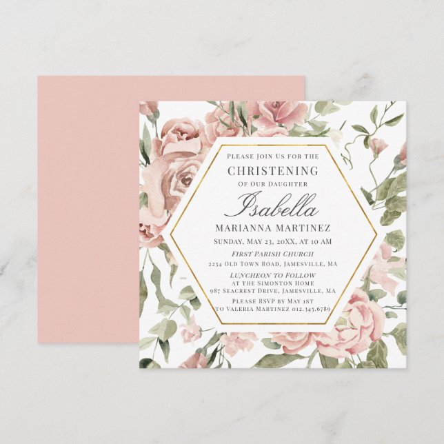 Invitation Trame dorée rose pâle (Devant / Derrière)