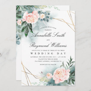 Invitation Trame or rose pâle   Mariage Peony