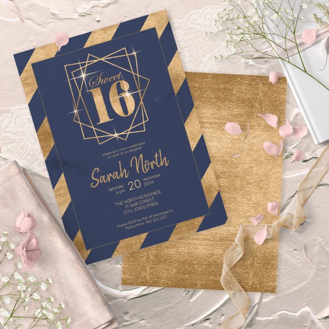 Invitation Trame Sweet 16 Navy ID758 (Créateur téléchargé)