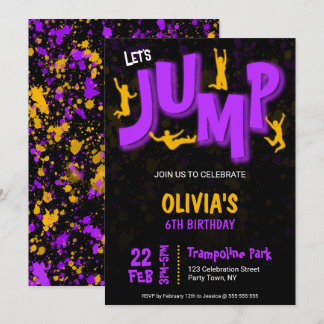 Invitation Trampoline de fête d'anniversaire peinture jaune v
