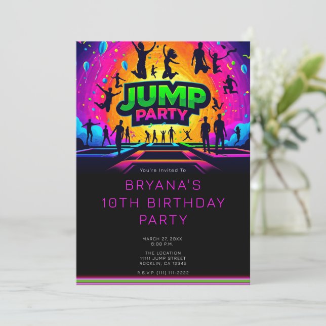 Invitation Trampoline Fun JUMP Fête d'anniversaire  (Debout devant)