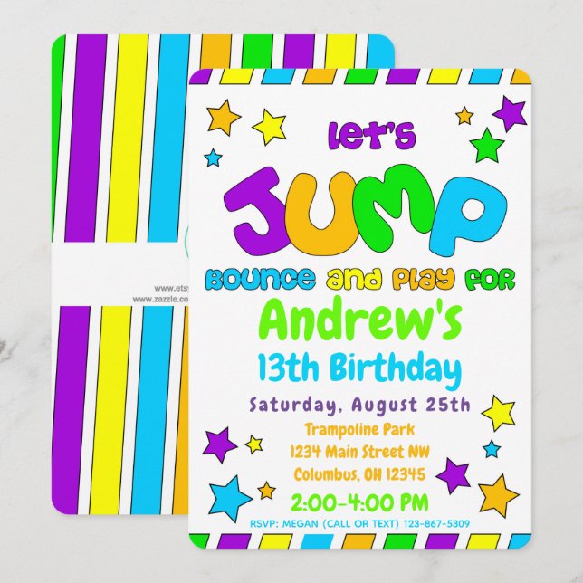 Invitation Trampoline Jump Park Party (Devant / Derrière)
