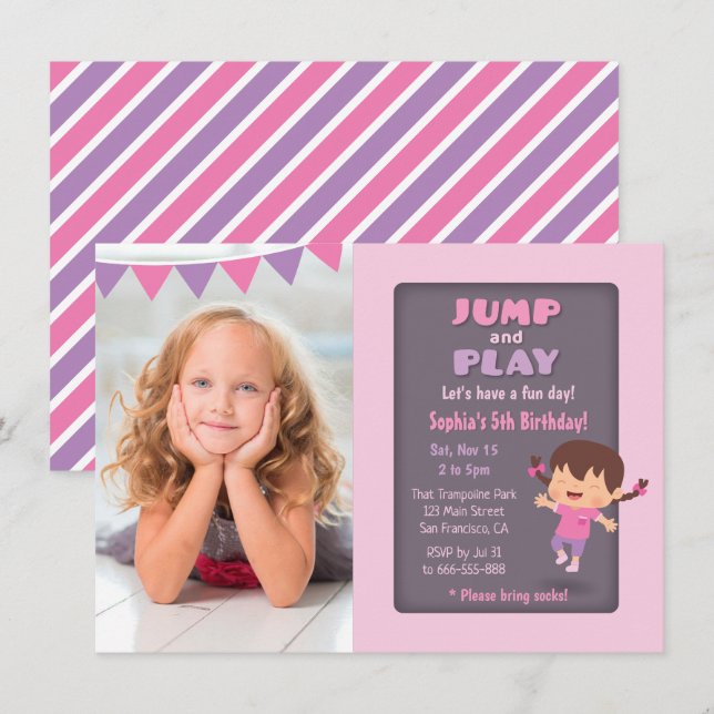 Invitation Trampoline Trampoline, fille de Cute Jump (Devant / Derrière)