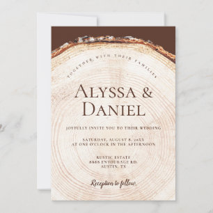 Invitation Tranche de bois de mariage rustique Grange de camp