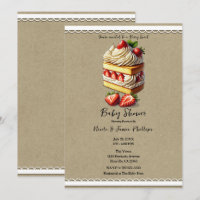 Tranche de Gâteau aux Fraises Baby Shower