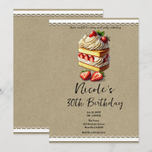 Invitation Tranche de gâteau d'anniversaire à la fraise