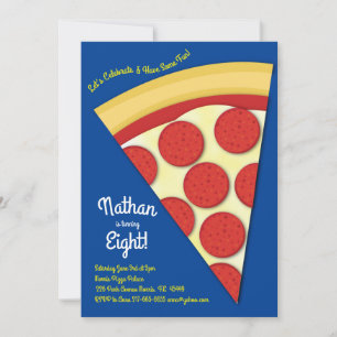 Invitation Tranche de pizza pepperoni pour fête de pizza